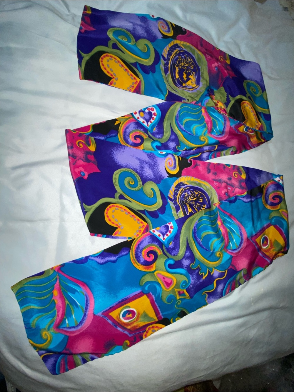 Vibrant Multicolor Silk Scarf with Abstract Swirl Print